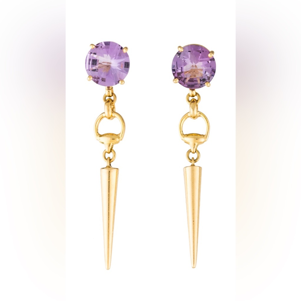Gucci 18k horsebit Yellow Gold Spike Earrings with Amethyst